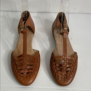 Topshop Tan Woven Leather Flats